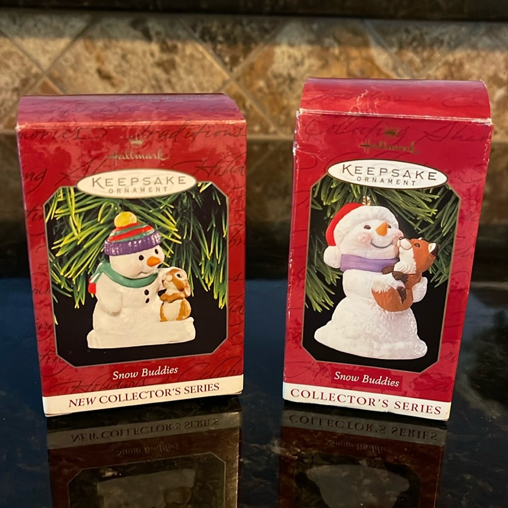Vintage hallmark ornaments 1998 Snow Buddies #1 and 1999 Snow Buddies #2